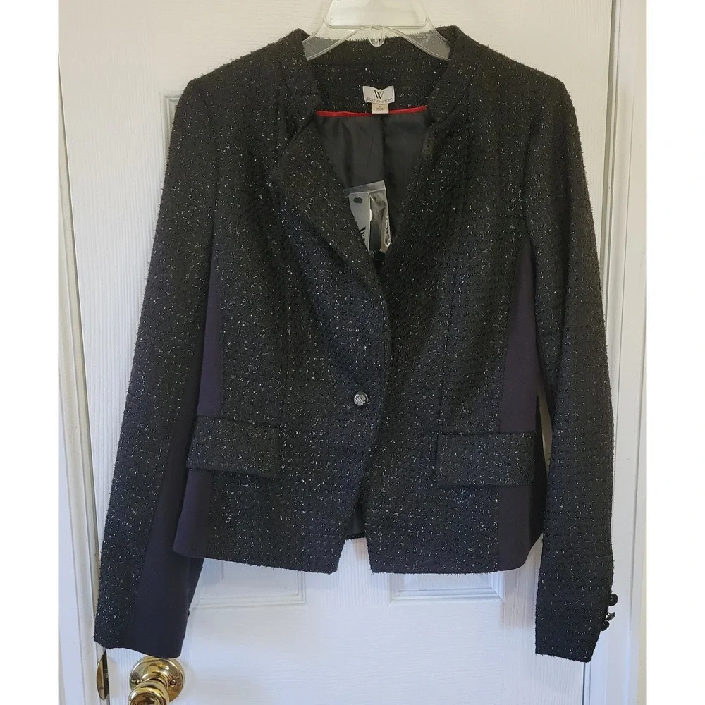 Worthington Black Tweed Blazer Metallic Shimmer Single‎ Button Jacket Womens L